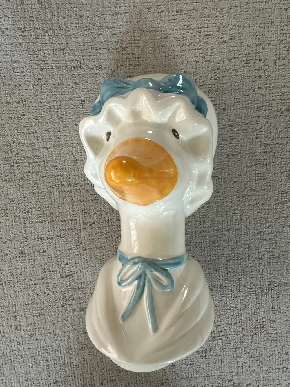 Vintage Ceramic Duck Cookie Jar in White and Blue